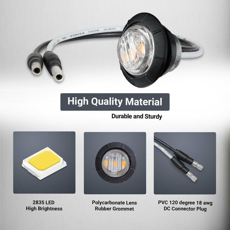 TMH 20 Pcs 3/4 Inch Side Marker Clear Lens 10 Amber + 10 Red Lights with Connector Plug and 2 Prong Continuous Wire Harness, Plug and Play Hassle-Free Installation for Truck Trailer RV Pickup - Image 4